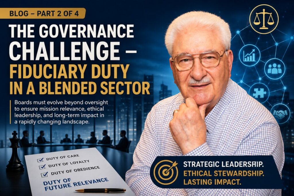 Nonprofit governance and fiduciary duty in a blended sector with board leadership and strategic oversight.