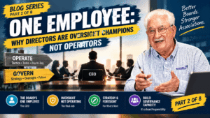 Association board oversight and governance education, showing directors focusing on strategy rather than daily operations.